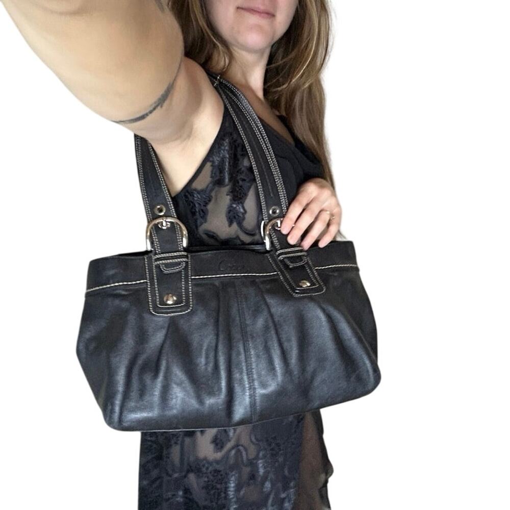 goth corp Y2K Coach Soho Pleated Black Leather Shoulder Bag + Matching Wallet